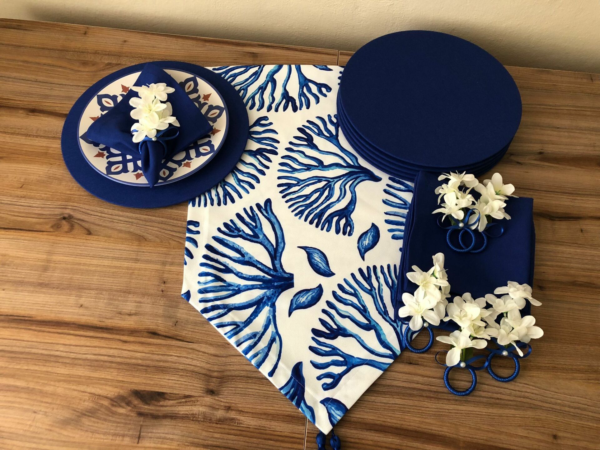 SOFRA SUNUM SETİ MAVİ MERCAN DESENLİ