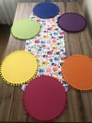 ÇİÇEK DESENLİ RUNNER & PONPONLU SUPLA