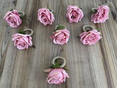 8'li Pudra Pembe Güllü El Yapımı Peçete Halkası | Dekoratif Peçete Yüzüğü