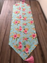 MİNT ZEMİN PEMBE GÜLLER DESENLİ RUNNER