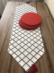 BEYAZ ZEMİN SİYAH  MOROCCAN DESENLİ RUNNER & SUPLA