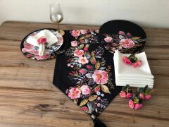 SOFRA SUNUM SETİ SİYAH ZEMİN ÜZERİ GÜL DESENLİ TAKIM