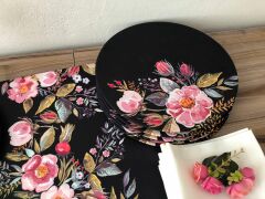 SOFRA SUNUM SETİ SİYAH ZEMİN ÜZERİ GÜL DESENLİ TAKIM