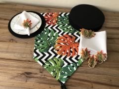 SOFRA SUNUM SETİ ZİGZAG ÜZERİNE RENKLİ YAPRAK DESENLİ TAKIM