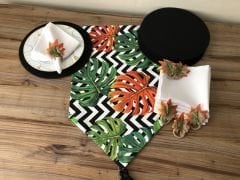 SOFRA SUNUM SETİ ZİGZAG ÜZERİNE RENKLİ YAPRAK DESENLİ TAKIM