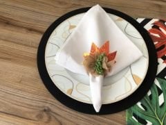 SOFRA SUNUM SETİ ZİGZAG ÜZERİNE RENKLİ YAPRAK DESENLİ TAKIM