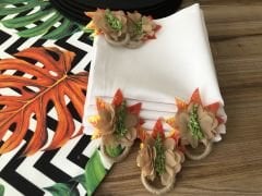 SOFRA SUNUM SETİ ZİGZAG ÜZERİNE RENKLİ YAPRAK DESENLİ TAKIM