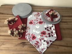 SOFRA SUNUM SETİ GRİ ZEMİN ÇİÇEK DESENLİ