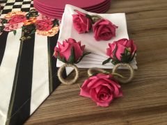 SOFRA SUNUM SETİ FUŞYA GÜL DESENLİ