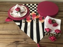 SOFRA SUNUM SETİ FUŞYA GÜL DESENLİ