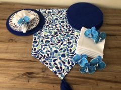 SOFRA SUNUM SETİ MAVİ YAPRAKLAR DESENLİ