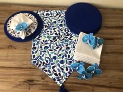 SOFRA SUNUM SETİ MAVİ YAPRAKLAR DESENLİ