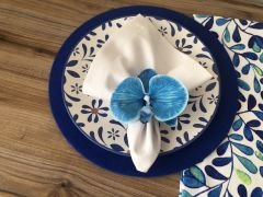 SOFRA SUNUM SETİ MAVİ YAPRAKLAR DESENLİ