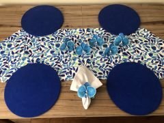 SOFRA SUNUM SETİ MAVİ YAPRAKLAR DESENLİ