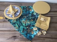 SOFRA SUNUM SETİ YEŞİL GOLD MALAKİT DESENLİ