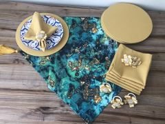 SOFRA SUNUM SETİ YEŞİL GOLD MALAKİT DESENLİ