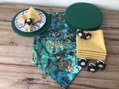 SOFRA SUNUM SETİ YEŞİL GOLD MALAKİT DESENLİ