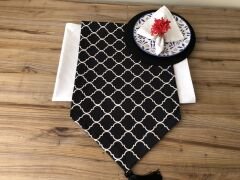 SOFRA SUNUM SETİ SİYAH ZEMİN BEYAZ MOROCCAN DESEN TAKIM