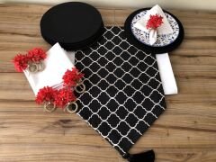 SOFRA SUNUM SETİ SİYAH ZEMİN BEYAZ MOROCCAN DESEN TAKIM