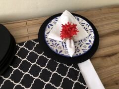 SOFRA SUNUM SETİ SİYAH ZEMİN BEYAZ MOROCCAN DESEN TAKIM