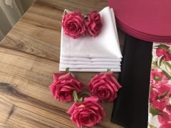 SOFRA SUNUM SETİ BEYAZ ZEMİN FUŞYA ÇİÇEK DESENLİ
