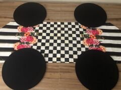 DAMA DESENLİ FUŞYA ÇİÇEKLİ RUNNER & SUPLA