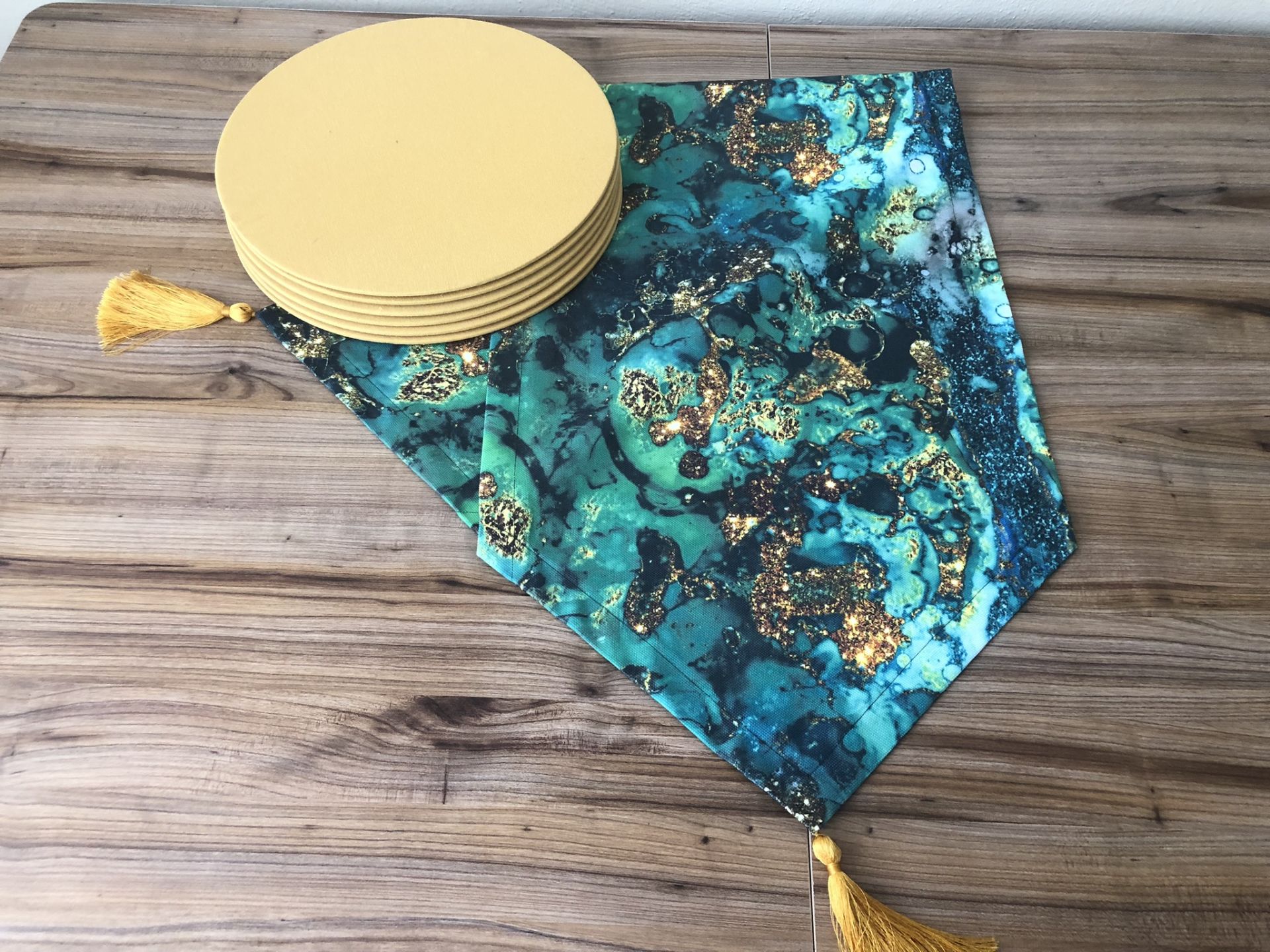 YEŞİL GOLD MALAKİT DESENLİ RUNNER & SUPLA