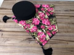 SİYAH ZEMİN FUŞYA ÇİÇEK DESENLİ RUNNER & SUPLA
