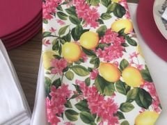 SOFRA SUNUM TAM SET FUŞYA ÇİÇEKLER ARASINDA LİMON DESENLİ