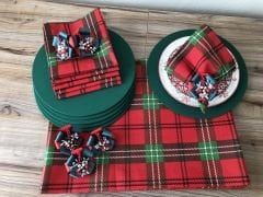 YILBAŞI SOFRA SUNUM EKOSE DESENLİ MASA ÖRTÜSÜ SETİ