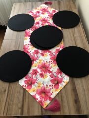 FUŞYA SARI BÜYÜK ÇİÇEK DESENLİ RUNNER & SUPLA