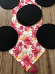 FUŞYA SARI BÜYÜK ÇİÇEK DESENLİ RUNNER & SUPLA