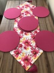 FUŞYA SARI BÜYÜK ÇİÇEKLER DESENLİ RUNNER & SUPLA