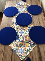 SULU BOYA ÇİNİ LİMON DESENLİ RUNNER & SUPLA