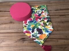 SULU BOYA RENKLİ YAPRAKLAR DESENLİ RUNNER & SUPLA