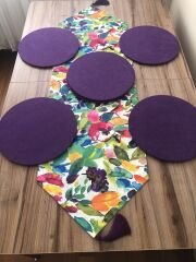 SULU BOYA RENLİ YAPRAK DESENLİ RUNNER & SUPLA