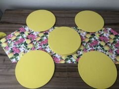 FUŞYA  ÇİÇEKLER ARASINDA LİMON DESENLİ RUNNER & SUPLA