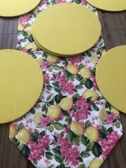 FUŞYA  ÇİÇEKLER ARASINDA LİMON DESENLİ RUNNER & SUPLA