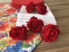 SOFRA SUNUM SETİ KIRMIZI MAVİ SARI ÇİÇEK DESENLİ TAKIM