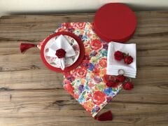 SOFRA SUNUM SETİ KIRMIZI MAVİ SARI ÇİÇEK DESENLİ TAKIM