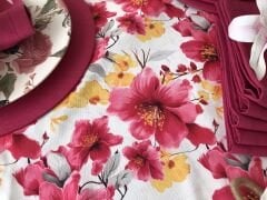 SOFRA SUNUM SETİ FUŞYA SARI BÜYÜK  ÇİÇEK DESENLİ TAKIM